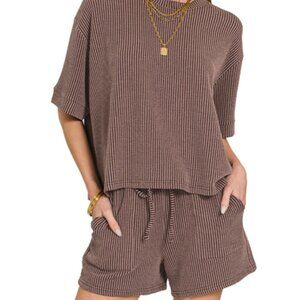 #21 ZENANA RAISED RIB SHORT SET